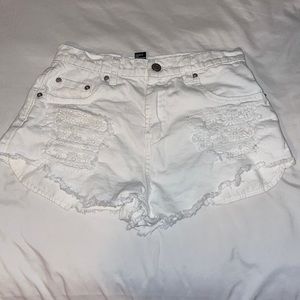 White floral denim shorts